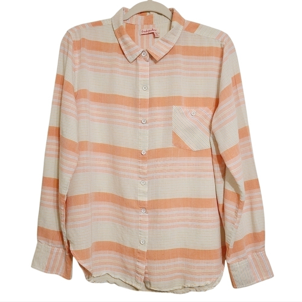 Fresh Produce | Women's Melon and Pink Striped Button Down Shirt (Size XL)